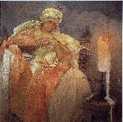 Alfons Mucha Woman With a Burning Candle oil on canvas